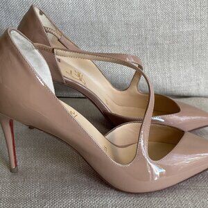 Christian Louboutin Nude Patent Leather Jumping Cross Strap Pump